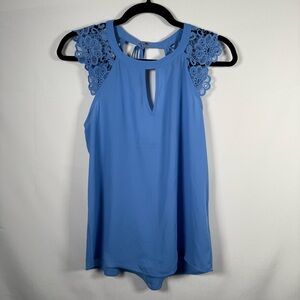 Express NWT Top Womens XS Blue Floral Embroidered‎ Sleeve Pullover Blouse